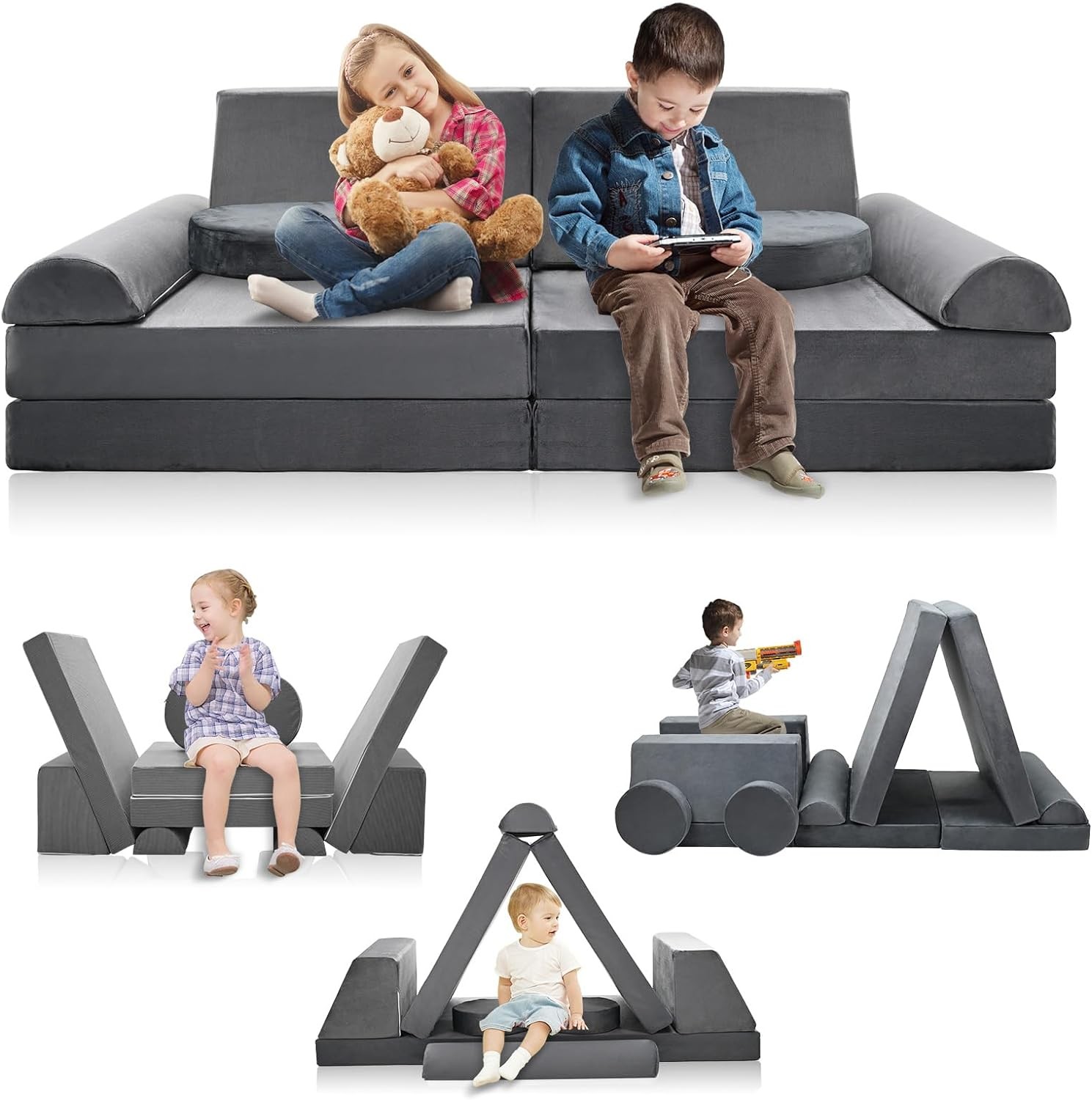 Kids Couch Play Set, 10PCS Modular Kids Sofa Couch Child Couch Playhouse gallery