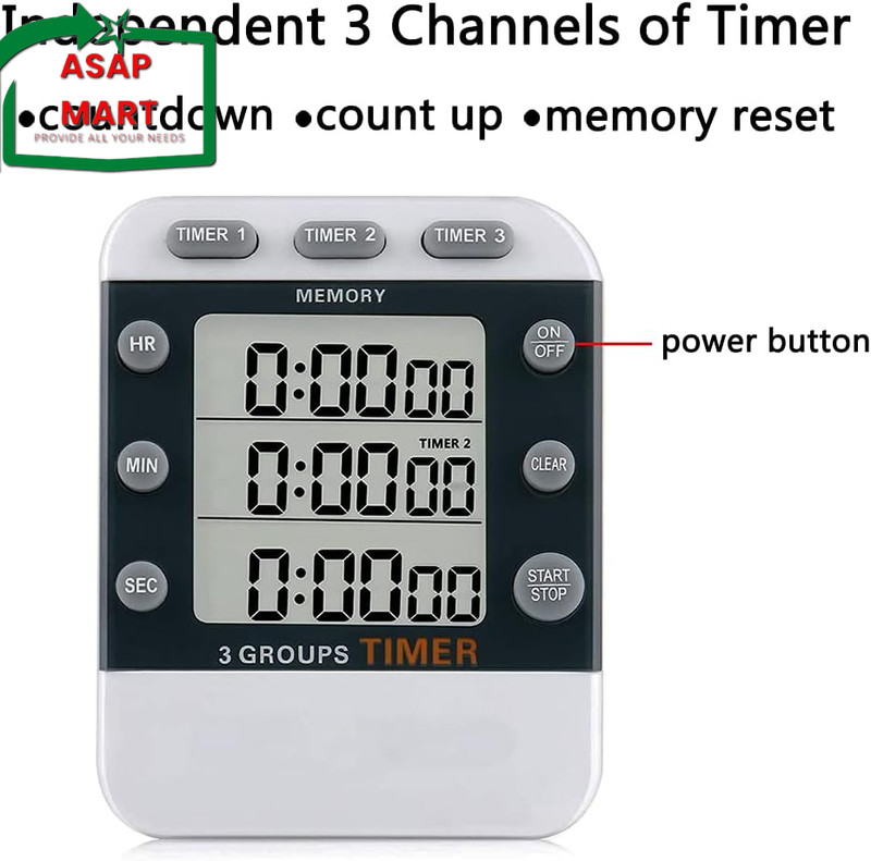 Digital Dual Kitchen Timer, 3 Channels Count Up/Down Timer, Triple Cooking Timer gallery