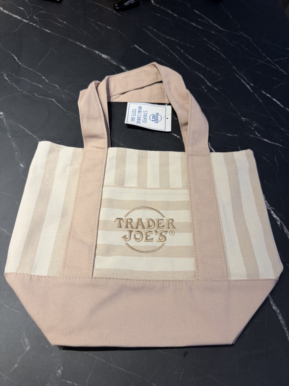 Trader Joe’s 2026 Striped Mini Pastel Canvas Tote Bag beige gallery
