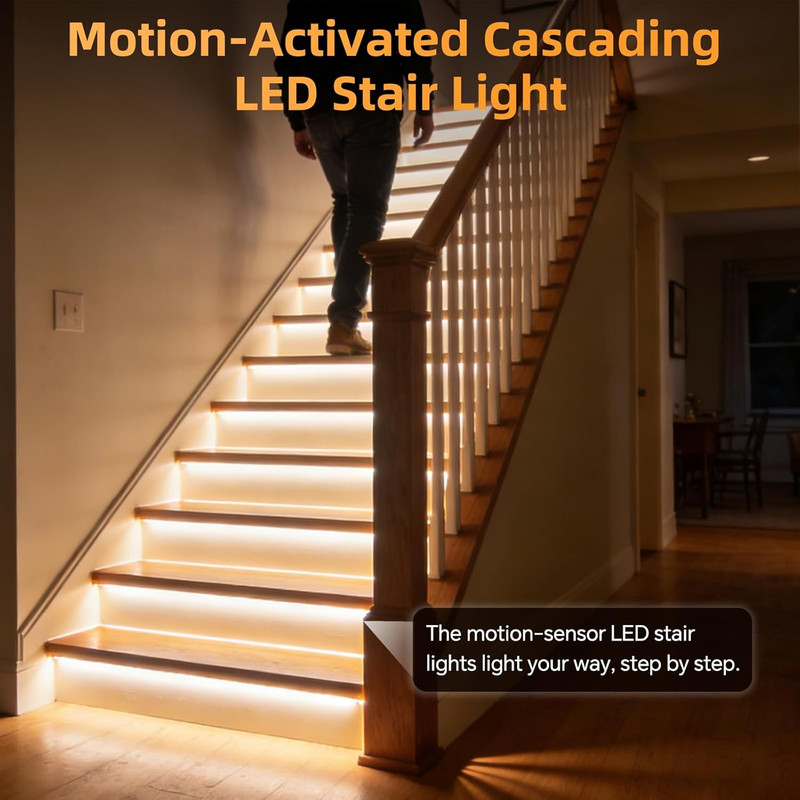 Wired Indoor Motion Sensor Stair Light with 20'' Cuttable LED Strip, 9 Modes gallery