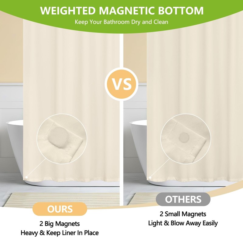 Waterproof Microfiber Shower Curtain Cream TPU Backed 2 Magnets 72x72 Inch gallery
