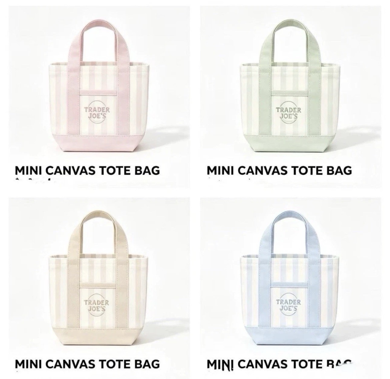 Trader Joe’s Mini Pastel Stripe Canvas Tote Bag Limited Edition Set Of 4 gallery