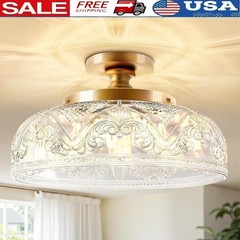 Vintage Glass Flush Mount Ceiling Light Fixture Super Bright Illuminate Home New