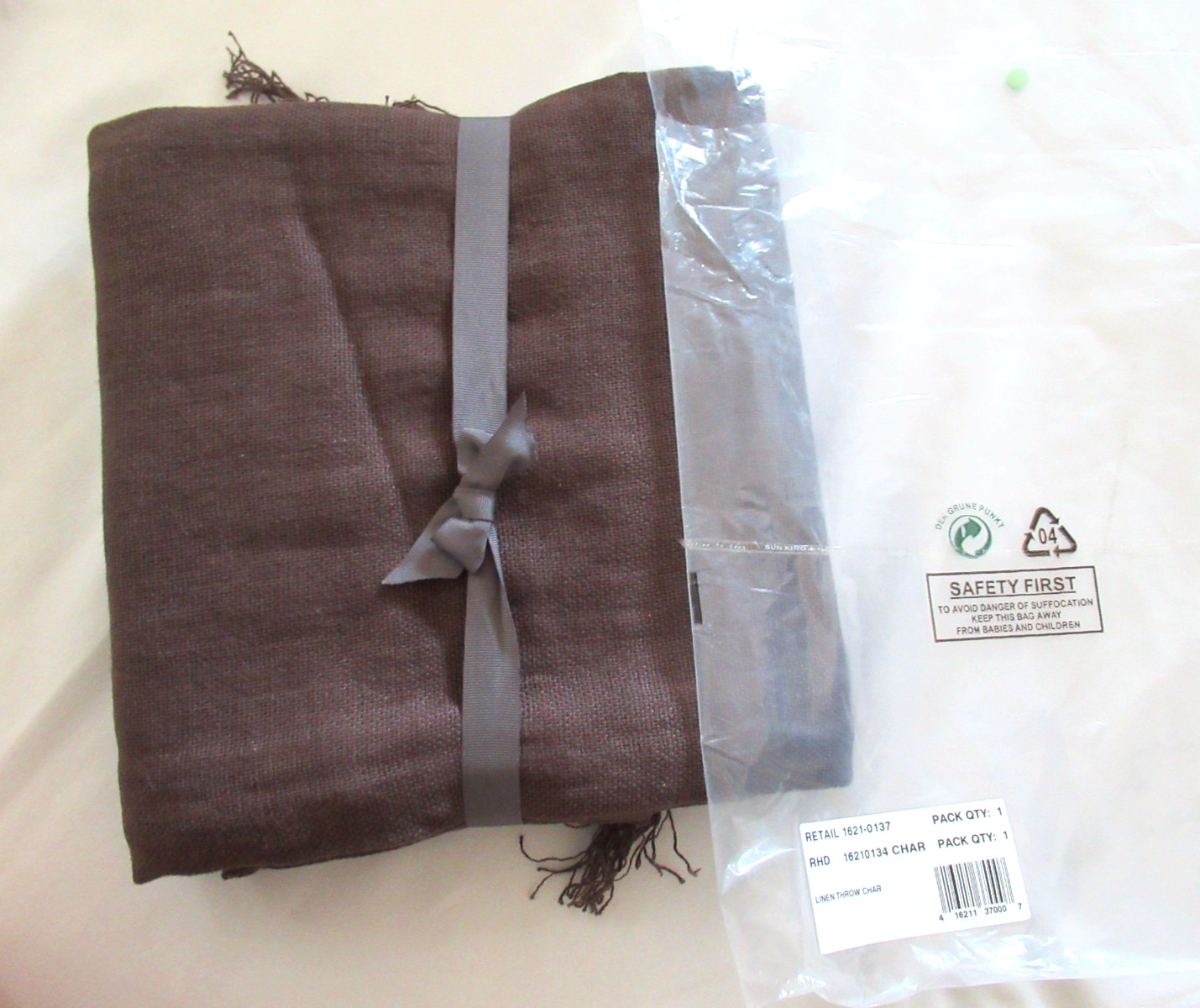 Restoration Hardware vintage Linen Throw 50x70" Fringed Charcoal dark brown $149 gallery