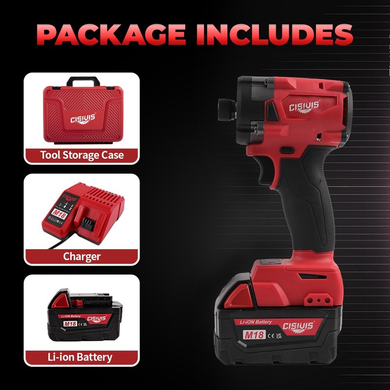 Brushless Cordless 1/4" Hex Impact Driver With Bettery For Milwaukee M18 Battery gallery