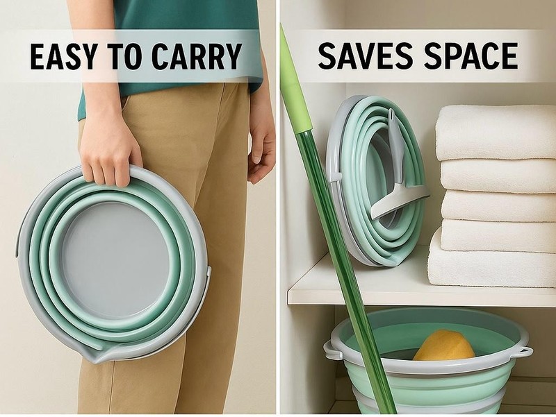 Collapsible Bucket 10L Foldable Cleaning Bucket w/ Handle & Squeegee Portable gallery