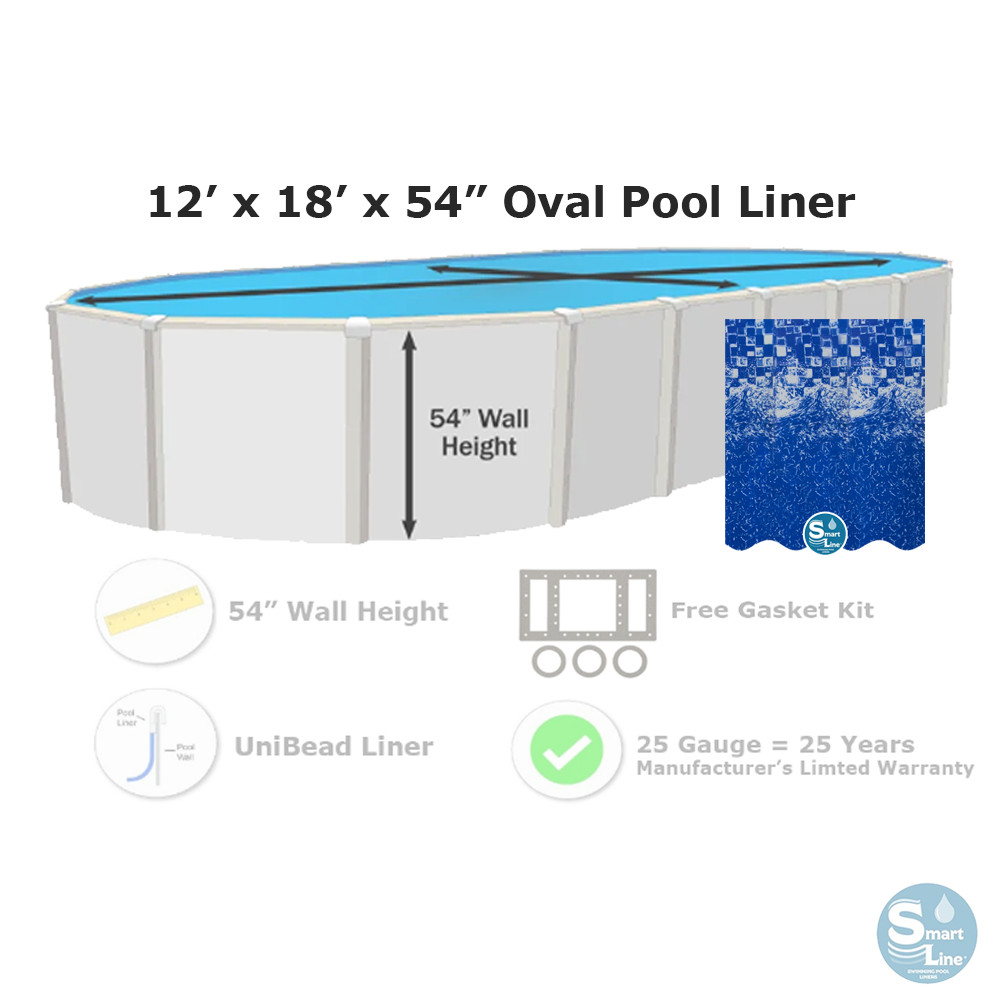 SmartLine 12' x 18' x 54” Oval Unibead 25 Gauge Pool Liner - (Choose Pattern) gallery