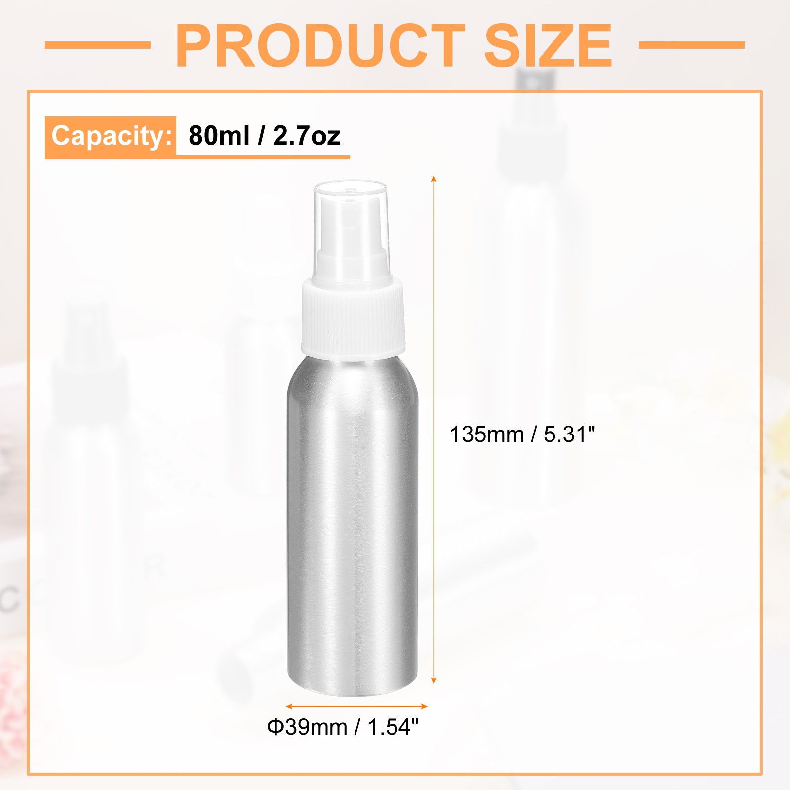 80ml/2.7oz Aluminum Fine Mist Spray Bottles w White Nozzle Cap gallery
