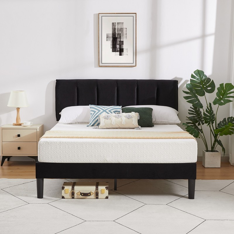 Vecelo Upholstered Platform Bed Frame Twin/Full/Queen with Headboard Wooden Slat gallery