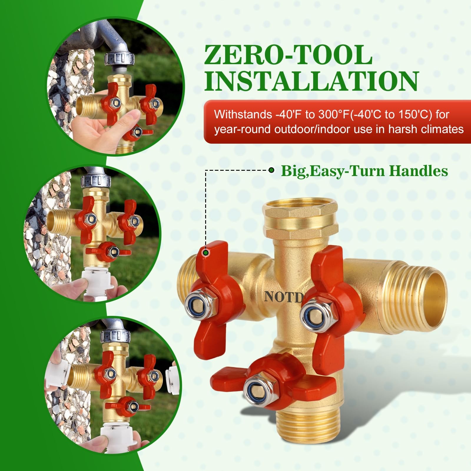 3 Way Hose Splitter, Solid Brass High Volume 3 3/4 inches, Copper gallery