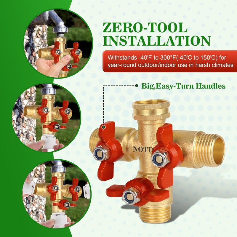 3 Way Hose Splitter, Solid Brass High Volume 3 3/4 inches, Copper gallery