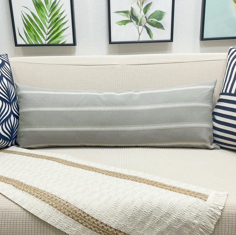 Rectangular Throw Pillow Cover 12x33 Inches Grey & OffWhite Lumbar Cushion gallery