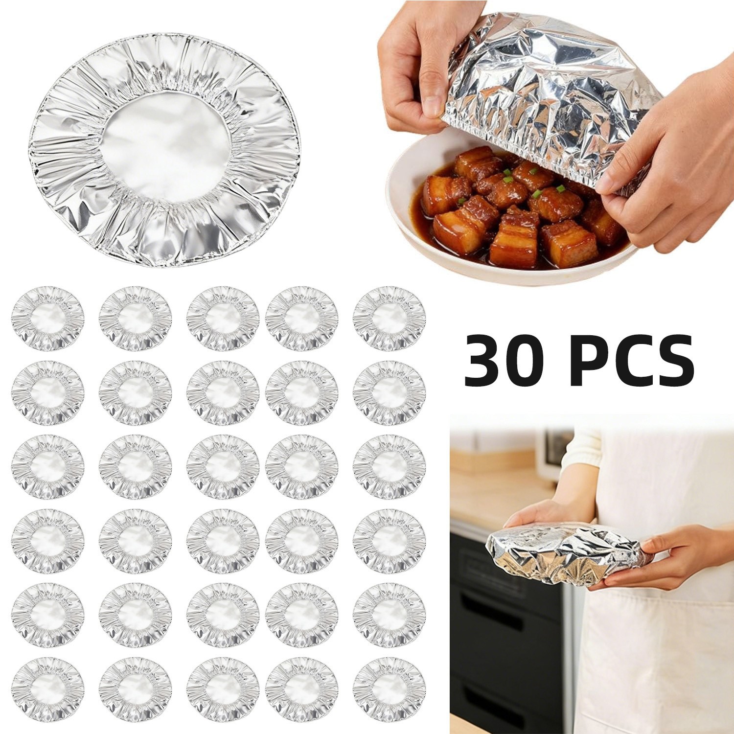 30/50 Pcs Foil Covers Elastic, Reusable for Plates Bowls Kitchen Food Storage gallery