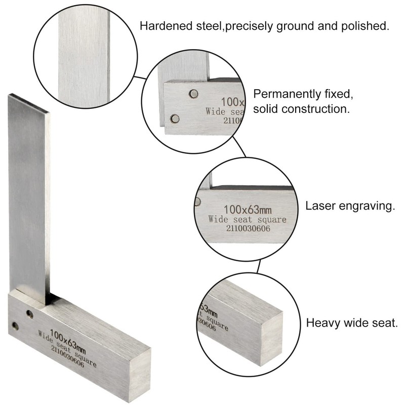 Machinist Square Precision Engineer Wide Seat 100x63mm(4x2.5 inch), Silver gallery