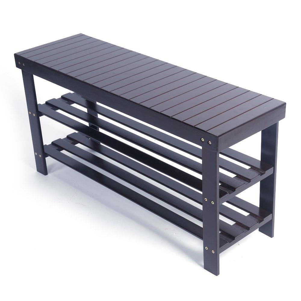 Shoe Rack Bench Organizer Bamboo Storage Shelf Entryway Hallway 3-Tier Coffee gallery