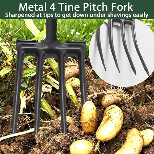 Pitch Fork, Metal Broadfork Garden Tool Long Handle, 4 Tine Mulch Hay Manure 40 gallery