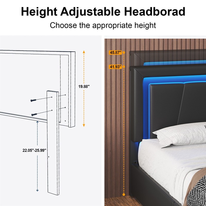 Full Queen Bed Frame with 4 Storage Drawers and Charging&LED Headboard gallery