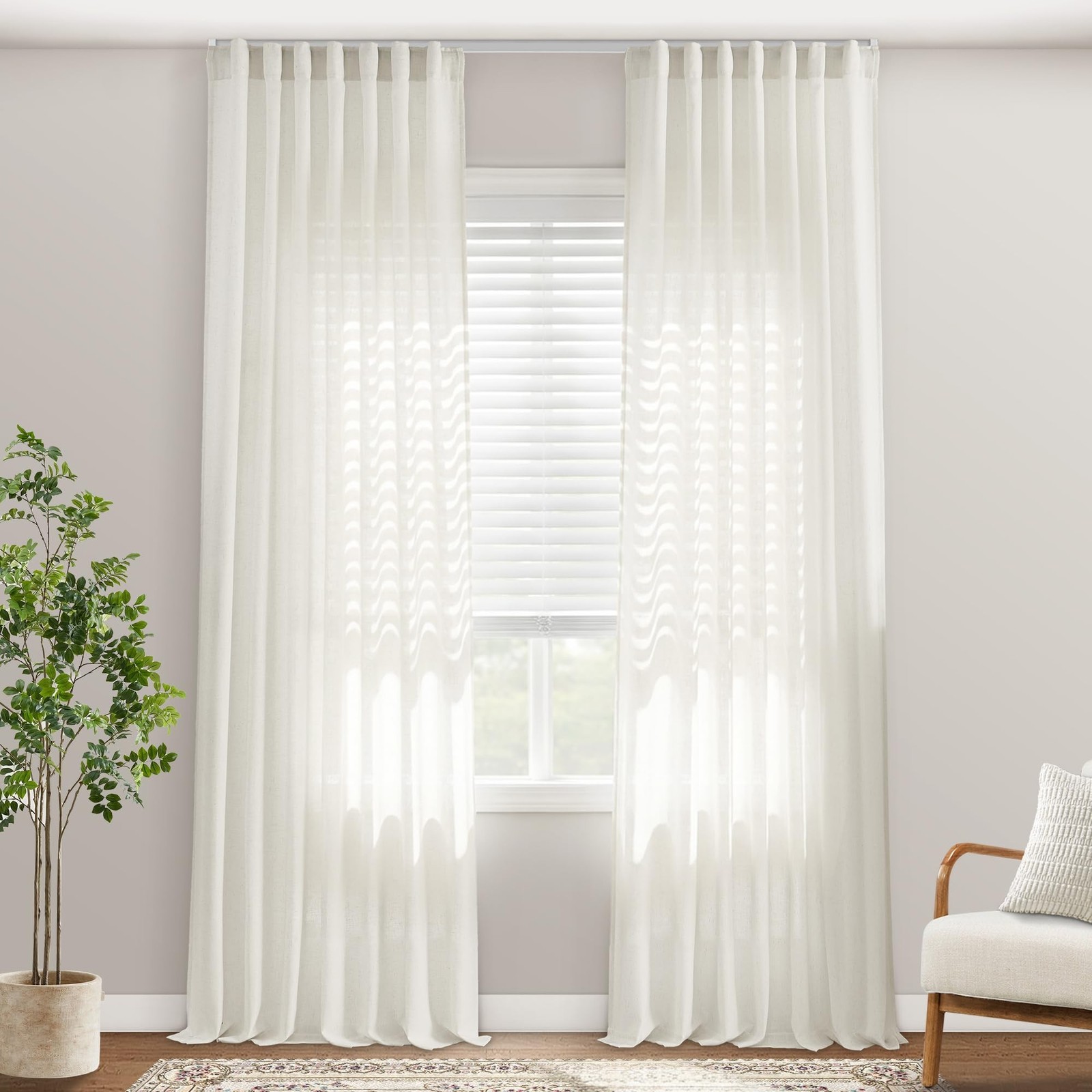 Extra Long 120 Inch Linen Sheer Curtains, 10 FT Track System Curtain Drapes w... gallery