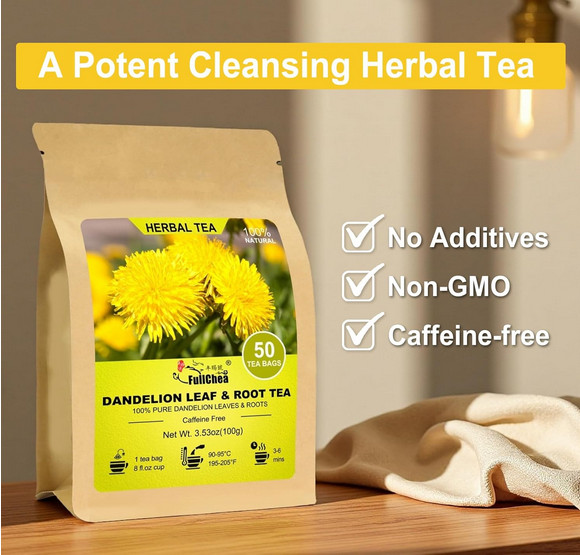 FullChea Dandelion Leaf & Root Herbal Tea Bags 50 Ct Caffeine Free Non GMO gallery