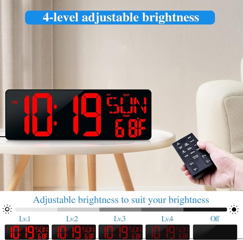 17.2" Large LED Digital Wall Clock w/ Remote Control &Auto-Adjustable Brightness gallery