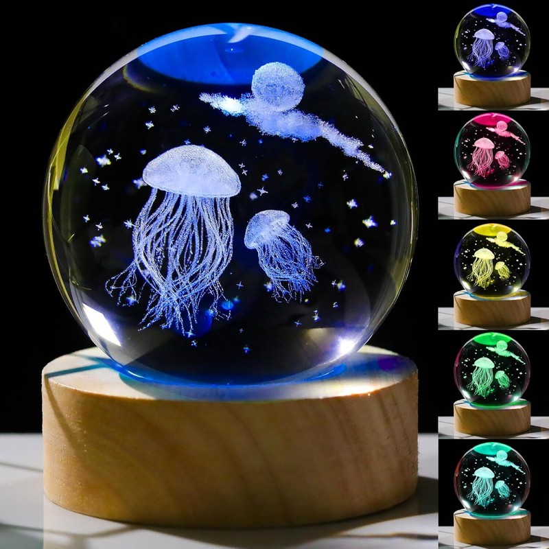 LED Bedside Table Lamp 3D Crystal Ball Night Light Solar System Jellyfish USB gallery