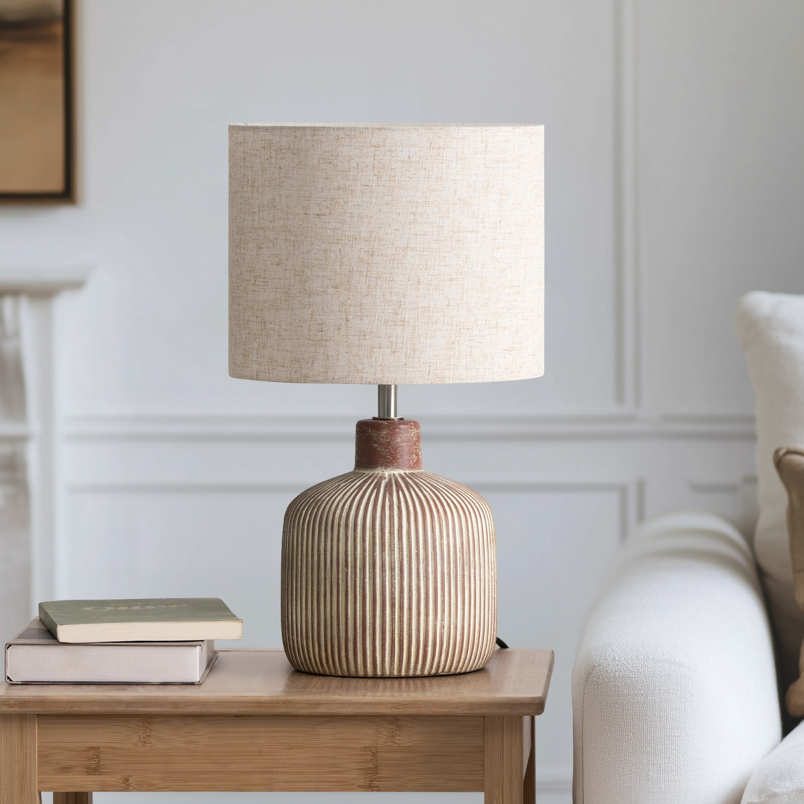 EDISHINE Ceramic Table Lamp,Striped Base w/ Red Glaze,Modern Rustic Bedside Lamp gallery