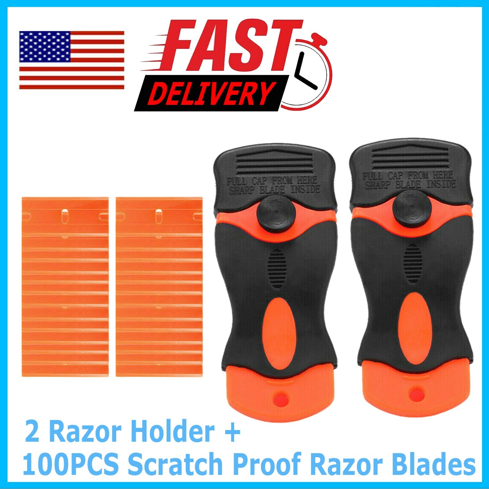 100 Pcs Plastic Razor Blades + 2 Razor Scraper Double Edged Sticker Removal Tool gallery