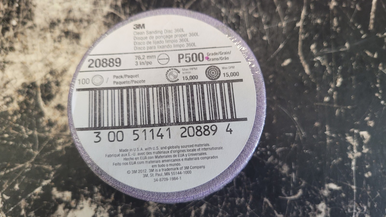 3M Clean Sanding Discs 20889 3" 500grit 100 discs P500 Grain 360L 15,000k RPM gallery