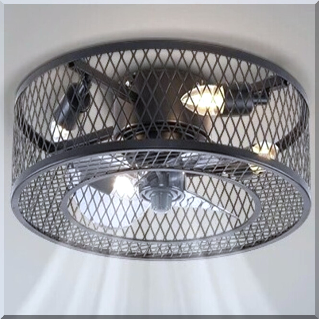 Farmhouse Cage Ceiling Fan with Light & Remote – Rustic Modern Enclosed Fan gallery