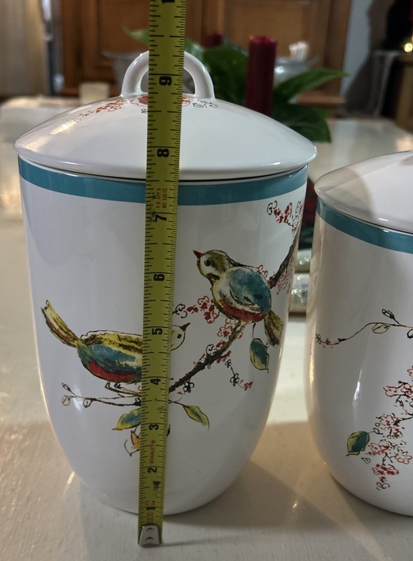 LENOX Simply Fine Chirp Set 2 Canisters Songbirds Blooms Branches Discontinued gallery