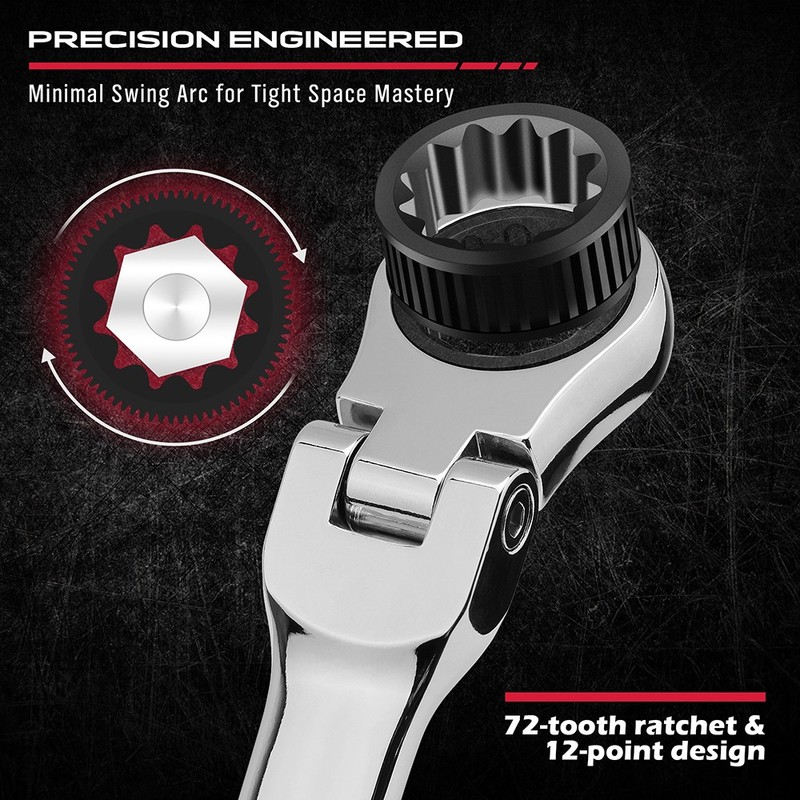 6Pcs Extra Long Ratcheting Wrenches Spanner Set Double Box End Flex-Head Metric gallery