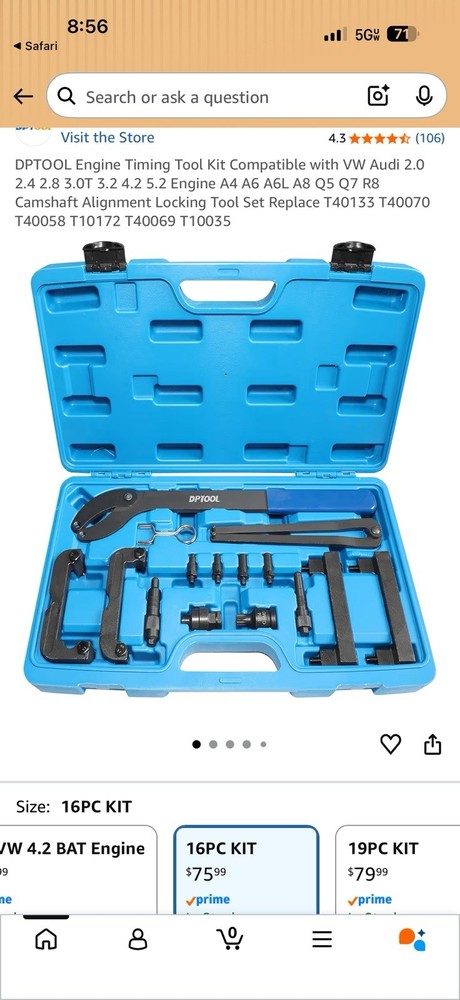 DPTOOL Timing Tool Kit Replacement for Audi VW 2.0 2.4 2.8 3.0T 3.2 16PC KIT