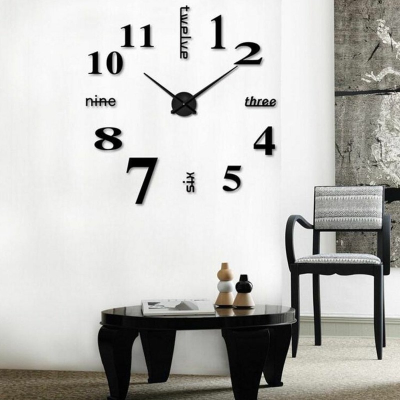 3D Modern DIY Large Wall Clock Mirror Surface Sticker Home Art Design Decor US gallery