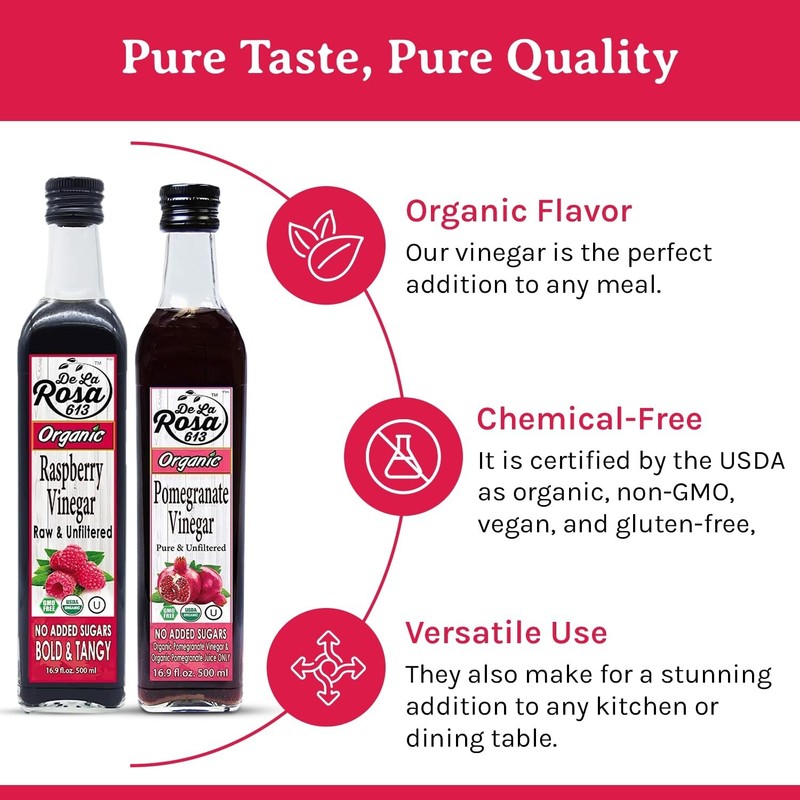 Raw & Unfiltered De La Rosa Raspberry & Pomegranate Vinegar - Vegan, Gluten-Free gallery