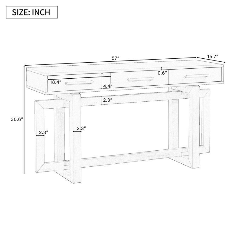 57" Modern Console Table with Geometric Interlocked Base and 3 Storage Drawers gallery