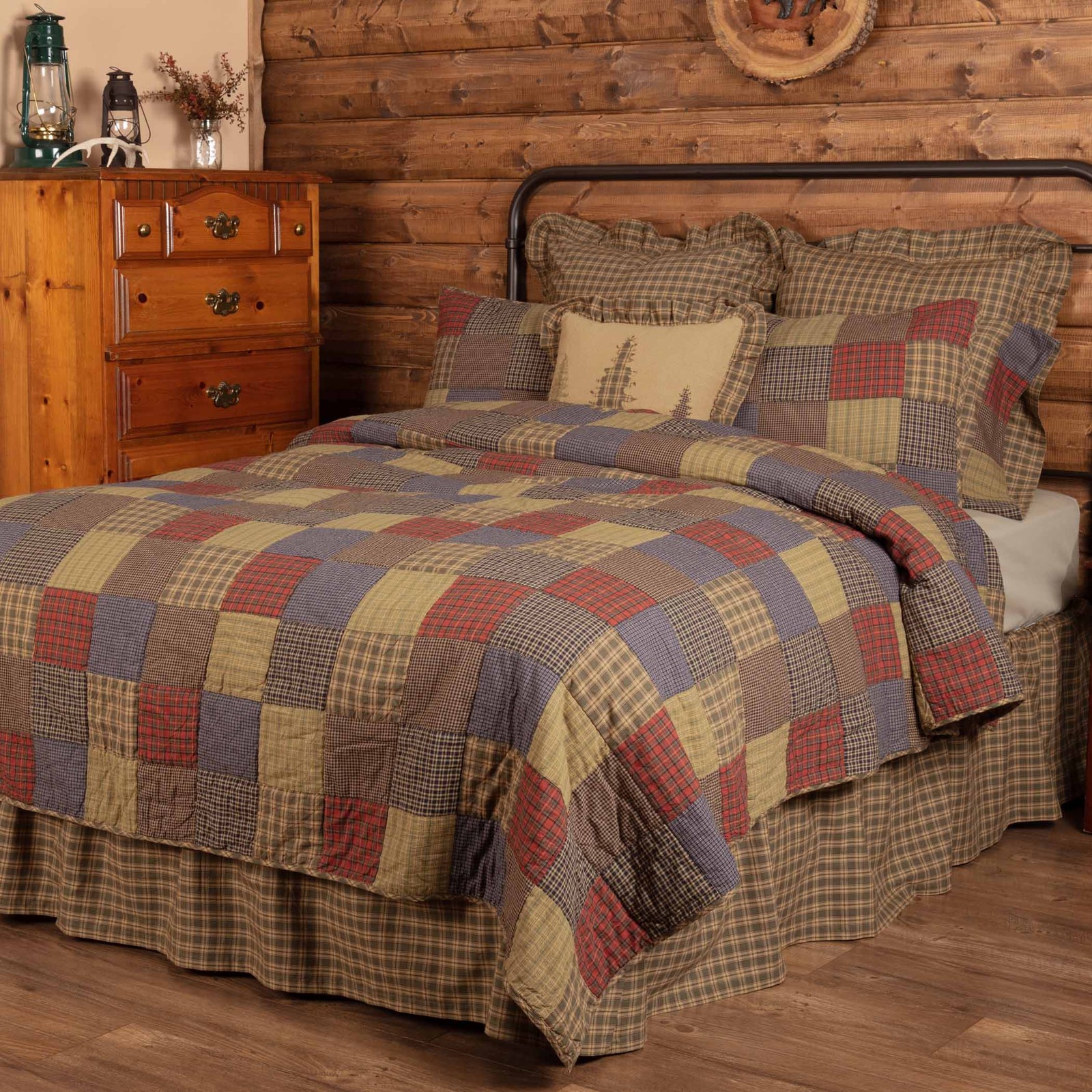 VHC Brands Rustic California King Quilt Green Patchwork Cedar Bedroom Decor gallery