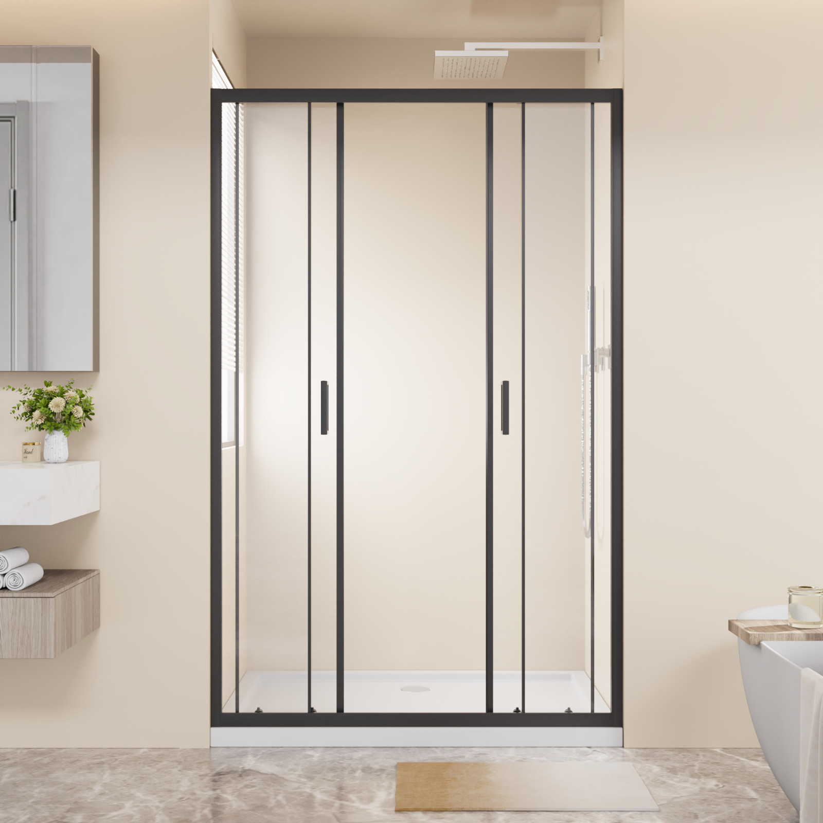 48"x72" 4-Panel Center Opening Double Sliding Shower Door, 6mm Tempered Glass gallery
