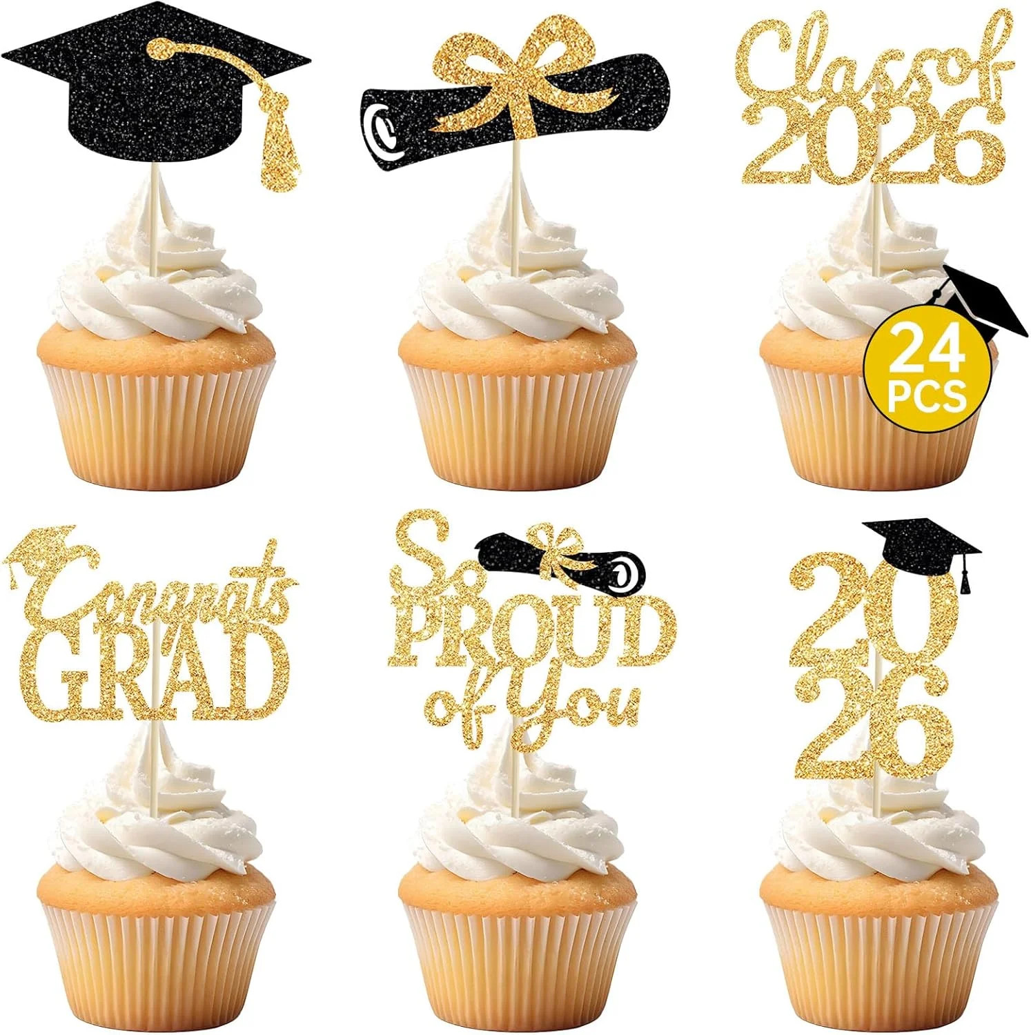 24 Pcs Graduation Cupcake Toppers 2026 - Congrats Grad Decorations Class of 2026 gallery