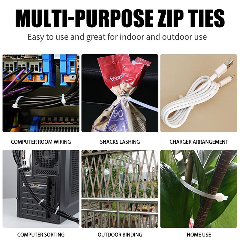 Cable Zip Ties,600 Piece Self-Locking Nylon 4/6/8/10/12 Inch 600 Piece, White gallery