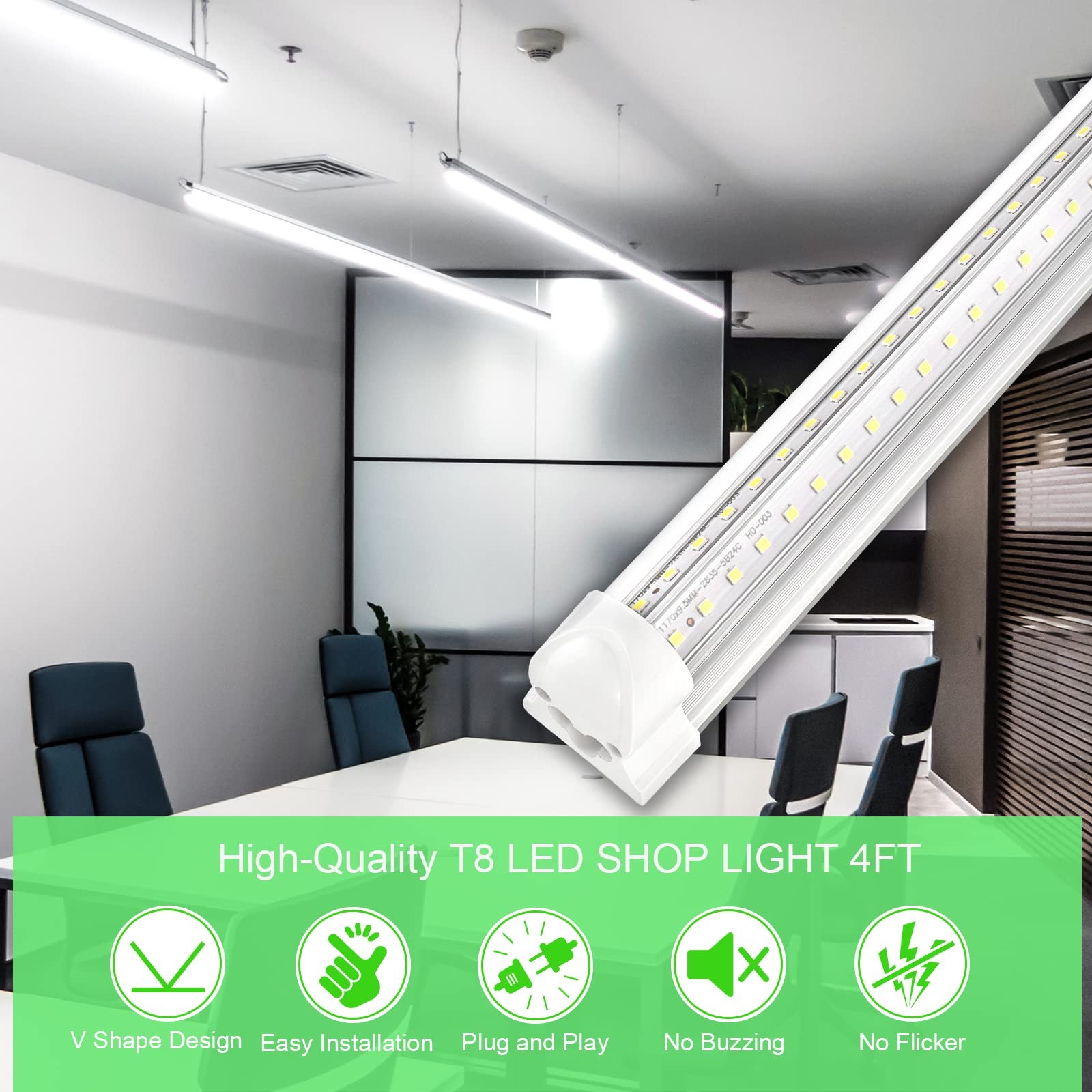 LED Shop Light 4FT, T8 Integrated LED Tube Light Fixture, 40W 5200LM 5000K, V Sh gallery