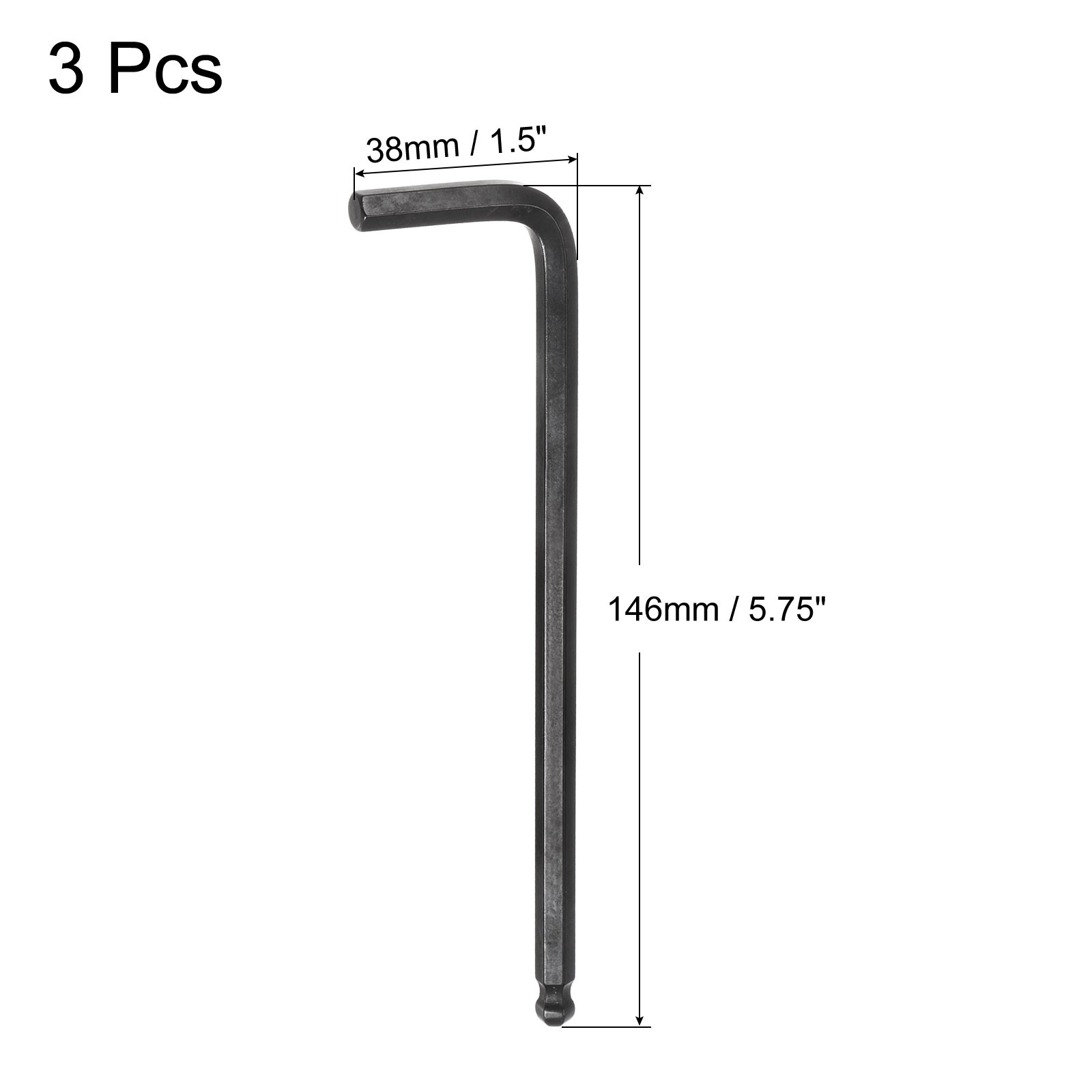 3pcs 6mm Ball End Hex Key Wrench L Shaped Long Arm CR-V Repairing Tool Black gallery