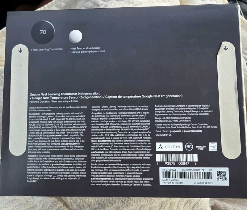 Google Nest Learning Thermostat 4th Gen w/Sensor- Polished Obsidian**BRAND NEW** gallery