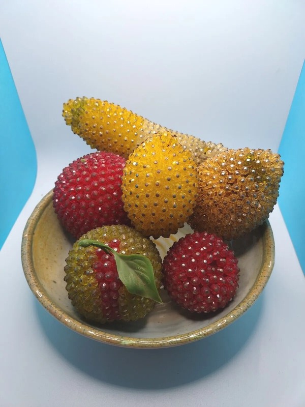 Vintage Beaded Fruit MCM Push Pin Centerpiece Lot of 6 Apple Mango Lemon gallery