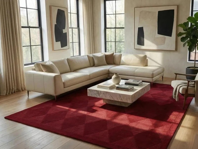 Hand Tufted Red Geometric Diamond Wool Area Rug 8x10 Modern Contemporary Design gallery