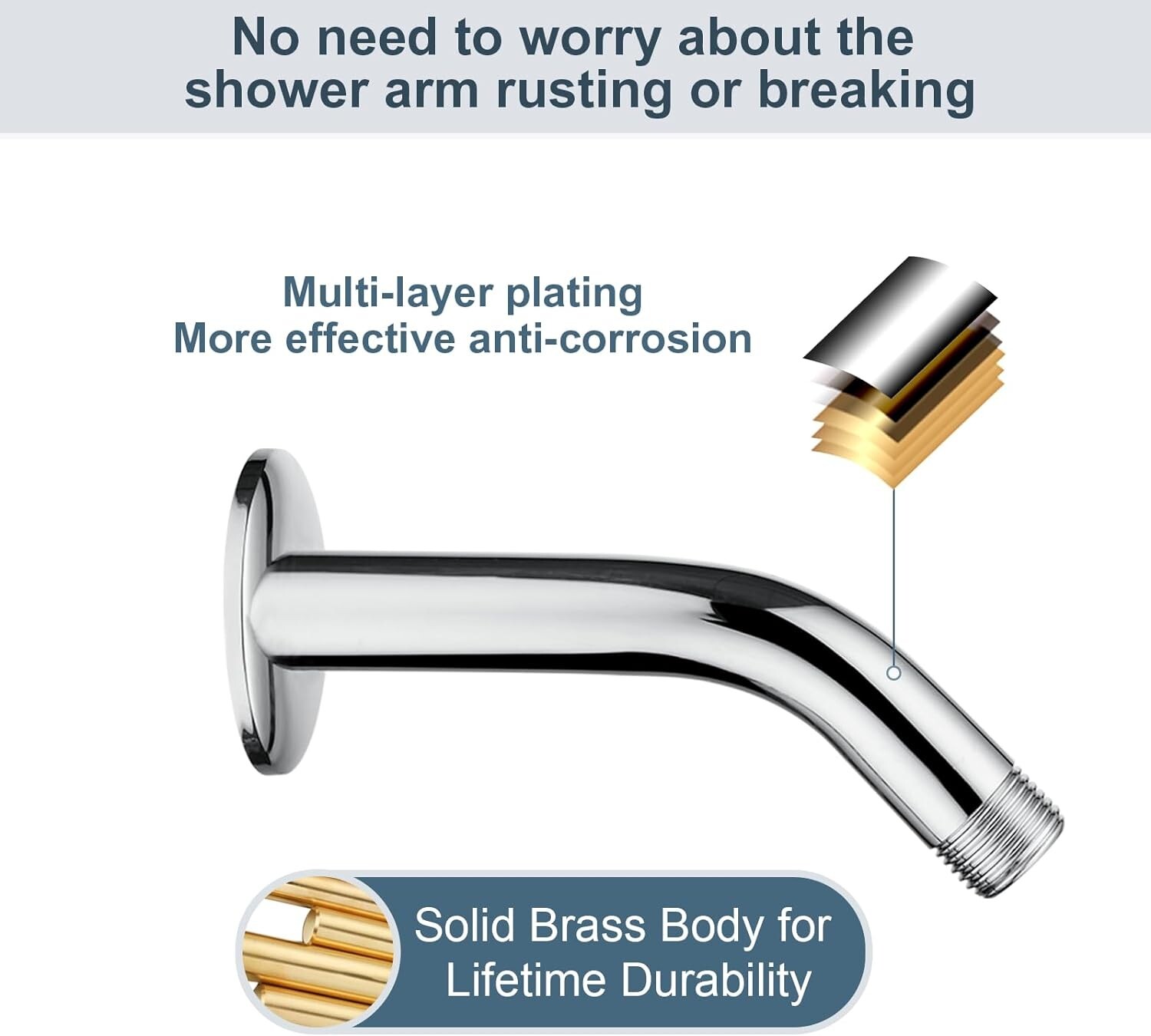 “Bright Showers” 6'' Brass Shower Arm With Flange Chrome BAR0633-01 gallery