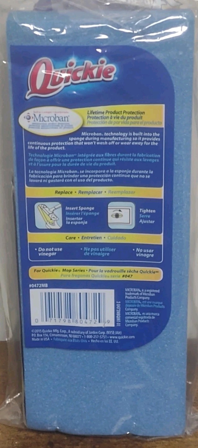 Quickie Clean Squeeze Type H Sponge Mop Refill Head Microban Blue New OPEN gallery