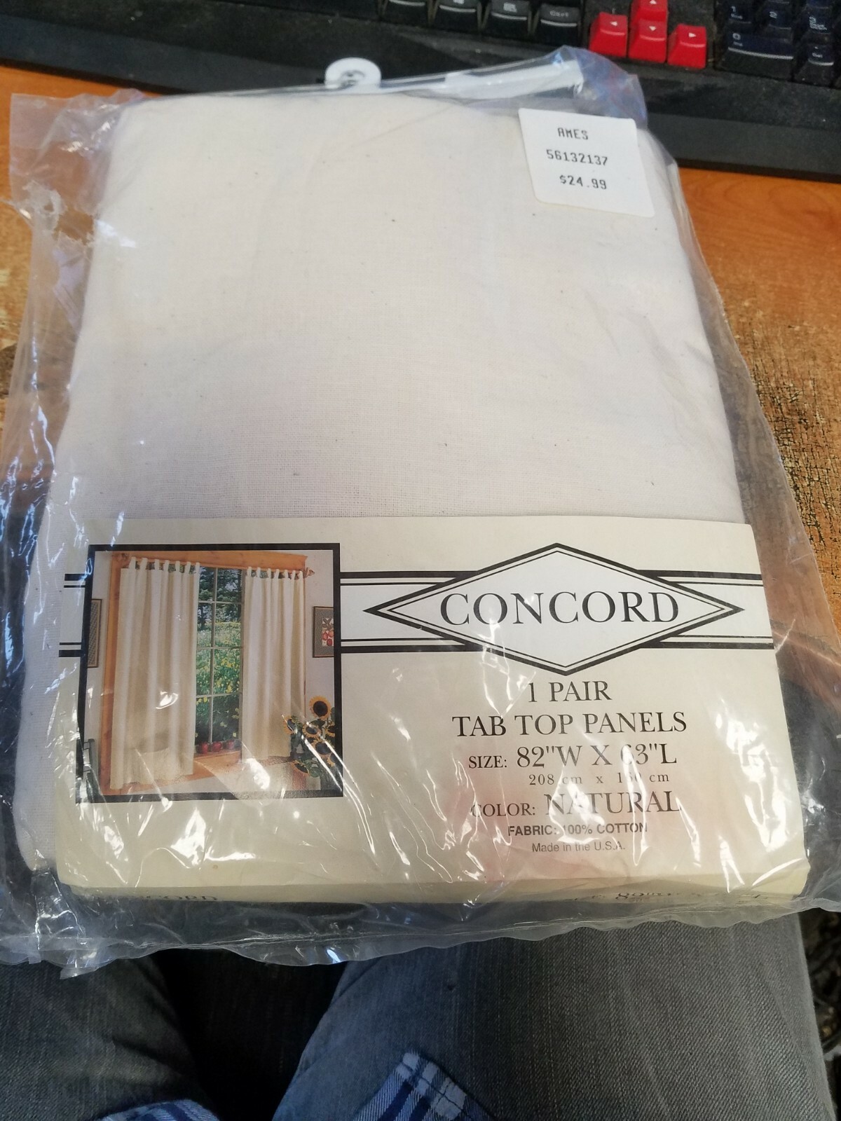 1 Pair Concord Natural Color Tab Top Panels 82" W X 63" L 100% Cotton USA NOS gallery