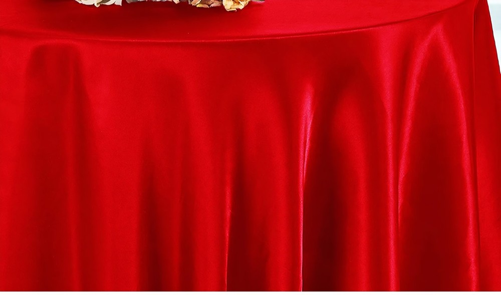 132" Round Satin RED ( Gorgeous)Polyester Blend Linen Tablecloth,
