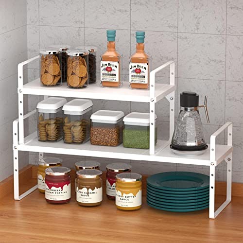 Expandable Kitchen Cabinet Storage Shelf, Stackable Metal Pantry Storage gallery