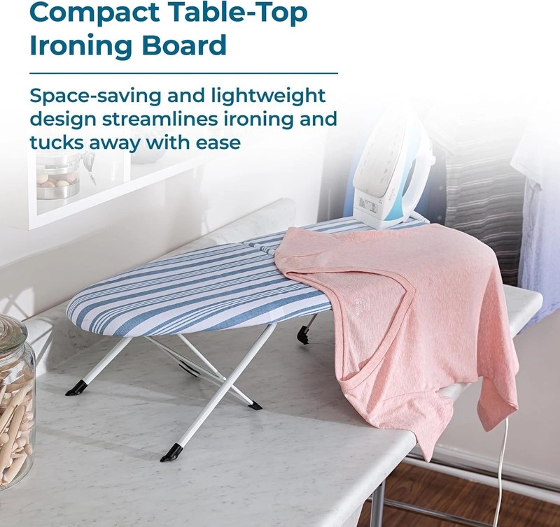 Folding Tabletop Ironing Board with Iron Rest, Blue, 32” L X 12” W, Steel Frame gallery